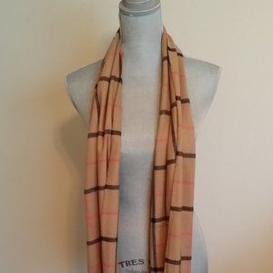 Women's Tan Scarf with Red and Black Stripes Cashmere Feel